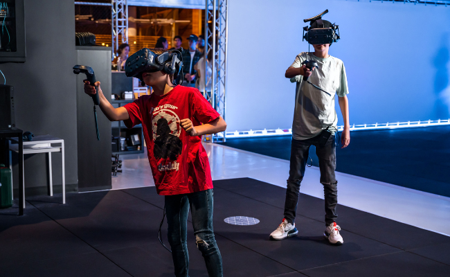 Three boys in the VR Arena